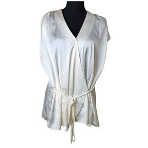 Worthington Silky Wrap Blouse with Cap Sleeves, Ivory, size XL
